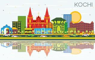 kochi Indien stad horisont med Färg byggnader, blå himmel och reflektioner. vektor