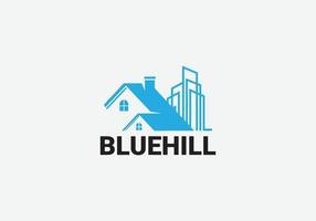 Blue Hill abstrakte Immobilien-Logo-Design-Vorlage vektor