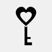 ikon hjärta formad nyckel. valentine dag firande element. ikoner i glyf stil. Bra för grafik, affischer, logotyp, fest dekoration, hälsning kort, etc. vektor