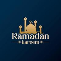 ramadan karem logo design mit goldener luxusmoscheensilhouette, religiösem design, islamisch, moschee, kuppel, gebäude, anbetungsstätte vektor