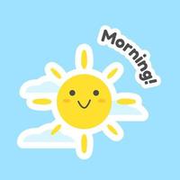 Süßes Sonnenlächeln mit fröhlichem Gesicht, Guten-Morgen-Aufkleber, flaches Design, isolierter Aktienvektor eps10 vektor