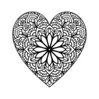 hjärta formad mandala blommig mönster för färg bok, hjärta med blommig mandala mönster, hand dragen hjärta blommig mandala klotter, hjärta mandala färg sida för vuxen vektor