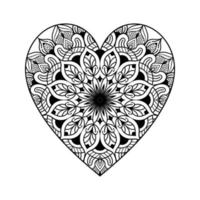 hjärta formad mandala blommig mönster för färg bok, hjärta med blommig mandala mönster, hand dragen hjärta blommig mandala klotter, hjärta mandala färg sida för vuxen vektor