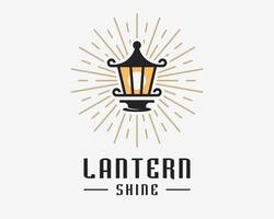 lykta lampa hängande traditionell belysning glans skinande linje gammal årgång retro vektor logotyp design