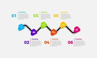 Business-Infografik-Designvorlage mit 6 oder sechs Schritten, Optionen oder Prozessen. kreatives Design von Infografik-Vektorelementen. kann für Prozesspräsentationen, Flussdiagramme, Infografiken verwendet werden