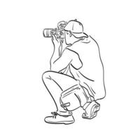 linje konst bak- se av manlig fotograf skytte med dslr kamera illustration vektor hand dragen isolerat på vit bakgrund