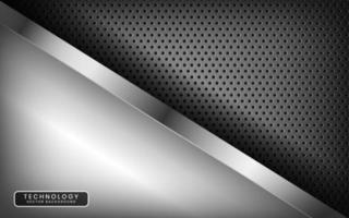 3D-Grau-Techno-Zusammenfassungshintergrund-Überlappungsschicht auf dunklem Raum mit silberner Liniendekoration. modernes grafikdesignelement im metallischen stilkonzept für banner, flyer, karte oder broschüreneinband vektor