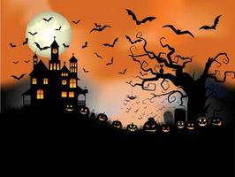 halloween bakgrund med pumpa och fladdermöss vektor