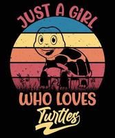 bara en flicka vem förälskelser sköldpaddor, sköldpaddor retro årgång solnedgång t-shirt design vektor