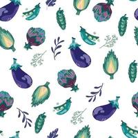 Gemüse Musterdesign. frische Tomaten, Avocado, Kohl. Cartoon-Textur für gesunde Ernährung. skandinavische illustrationen für bio-lebensmittel. flache handgezeichnete Küchentextilien auf dem weißen Hintergrund. vektor