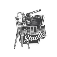 filma studio ikon, retro kamera och clapperboard vektor