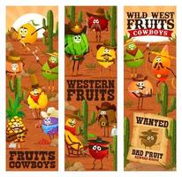 Wild-West-Cartoon-Früchte, Cowboys, Western-Ranger vektor