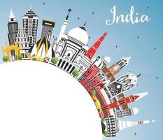 Indien stad horisont med Färg byggnader, blå himmel och kopia Plats. vektor