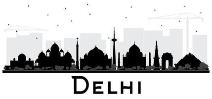 delhi Indien stad horisont svart och vit silhuett. vektor