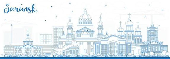 översikt saransk ryssland stad horisont med blå byggnader. vektor