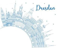 översikt dresden Tyskland stad horisont med blå byggnader och kopia Plats. vektor