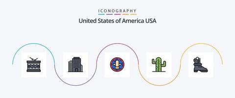 USA-Linie gefülltes Flat 5 Icon Pack inklusive Boot. amerikanisch. amerikanisch. viel. Kaktus vektor