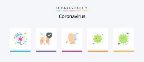 Coronavirus Flat 5 Icon Pack inklusive Mers. Grippe. kalt. Virus. Partikel. kreatives Symboldesign vektor