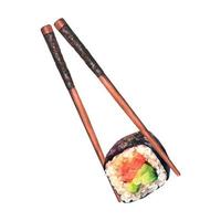sushi rulla doppning in i de soja sås, äter sushi illustration isolerat. mat design. vektor