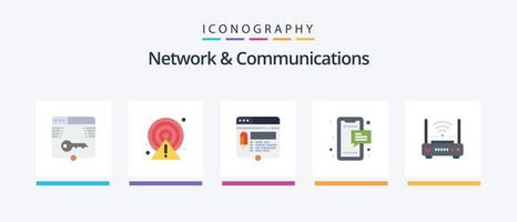 Netzwerk und Kommunikation Flat 5 Icon Pack inklusive Handy. Plaudern. Punkt. SMS. Webseite. kreatives Symboldesign vektor