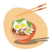 asiatisches Essen. Suppe Ramen, traditionelle asiatische Suppe. japanische suppe mit ei, huhn und nudeln vektor