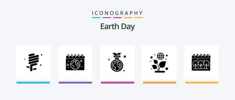 Earth Day Glyph 5 Icon Pack inklusive Kalender. grün. Tag. Tag. Umgebung. kreatives Symboldesign vektor