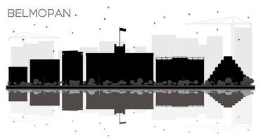 belmopan belize stad horisont svart och vit silhuett med reflektioner. vektor
