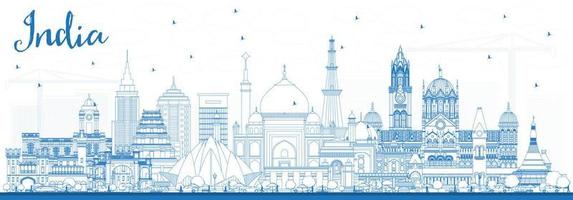 skizzieren sie die skyline der indischen stadt mit blauen gebäuden. Delhi. Mumbai, Bangalore, Chennai. vektor