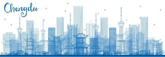 översikt chengdu Kina stad horisont med blå byggnader. vektor