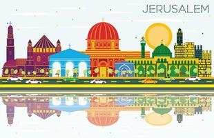 jerusalem Israel horisont med Färg byggnader, blå himmel och reflektioner. vektor