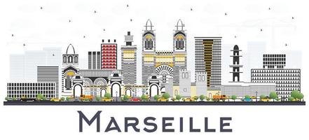 marseille frankreich stadtskyline mit grauen gebäuden isoliert auf weiß. vektor