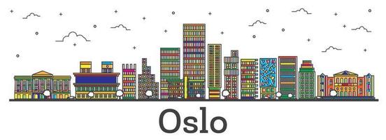 skizzieren sie die skyline von oslo norway mit farbigen gebäuden, die auf weiß isoliert sind. vektor