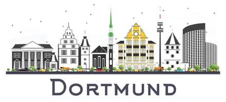 dortmund deutschland skyline der stadt mit farbigen gebäuden isoliert auf weiß.