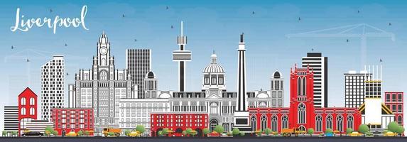 Liverpool Skyline mit farbigen Gebäuden und blauem Himmel. vektor