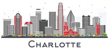 charlotte nc stadtskyline mit grauen gebäuden isoliert auf weiß. vektor