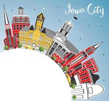 iowa city skyline mit farbigen gebäuden, blauem himmel und kopierraum. vektor