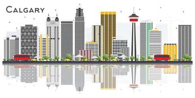 calgary kanada stad horisont med grå byggnader och reflektioner på vit bakgrund. vektor