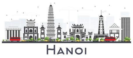 hanoi vietnam city skyline mit grauen gebäuden isoliert auf weißem hintergrund. vektor