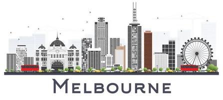 melbourne Australien stad horisont med grå byggnader isolerat på vit bakgrund. vektor