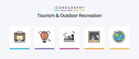 turism och utomhus- rekreation linje fylld 5 ikon packa Inklusive glasögon. hotell. te. biljett. passera. kreativ ikoner design vektor