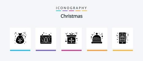 Christmas Glyph 5 Icon Pack inklusive Geschenk. Weihnachtsmann. Weihnachten. Hut. Geschenk. kreatives Symboldesign vektor