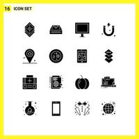 Gruppe von 16 soliden Glyphen Zeichen und Symbolen für wissenschaftliche Attraktion Container tv elektrisch editierbare Vektordesign-Elemente vektor