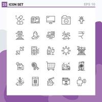 Aktienvektor-Icon-Pack mit 25 Zeilenzeichen und Symbolen für Fokusfehlermonitor-Detailordner editierbare Vektordesign-Elemente vektor