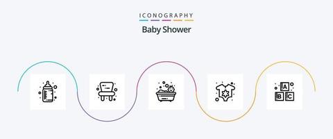 Babyparty-Linie 5 Icon Pack inklusive. Baby. Bad. Alphabet. Kleider vektor