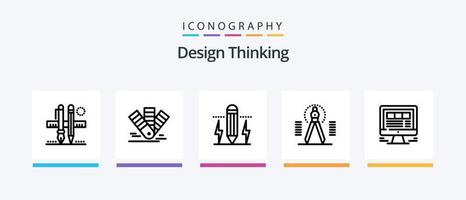 Design Thinking Line 5 Icon Pack inklusive Tool. Kompass. Geometrie. Design. Computer. kreatives Symboldesign vektor