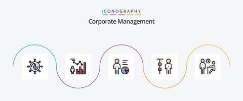 företags- förvaltning linje fylld platt 5 ikon packa Inklusive möte. intervju. förvaltning. människor. företags- administrering vektor