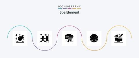 spa element glyph 5 icon pack inklusive entspannung. Wohlbefinden. Hand. Maske. Kosmetika vektor