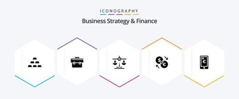 Geschäftsstrategie und Finanzen 25 Glyphen-Icon-Pack inklusive Währung. Unternehmen . Skala. Gerechtigkeit vektor