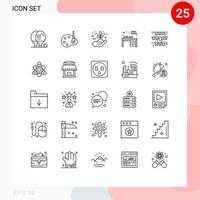 Gruppe von 25 modernen Linien, die für den Heimarbeitsplatz eingestellt sind, bearbeiten Sie die grünen editierbaren Vektordesign-Elemente der Tabelle vektor