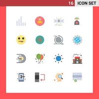 Gruppe von 16 modernen flachen Farben, die für fröhliche Emojis-Gittergewichtsskalen gesetzt werden, editierbare Packung kreativer Vektordesign-Elemente vektor